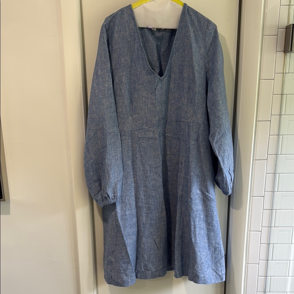 Boden 16 long linen Blue V-Neck Women's Dress